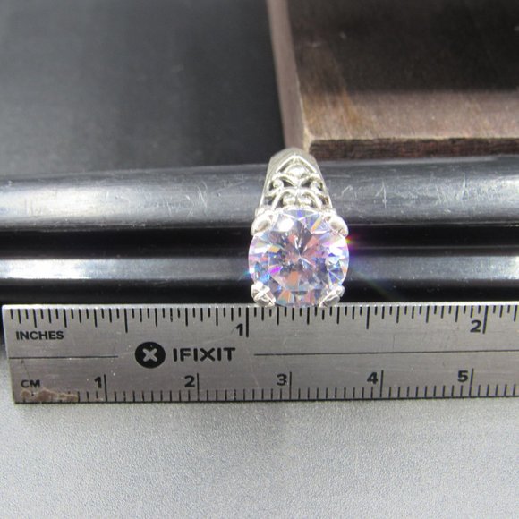 Size 6.75 Sterling Large Clear Cubic Zirconia Ring - Picture 8 of 9